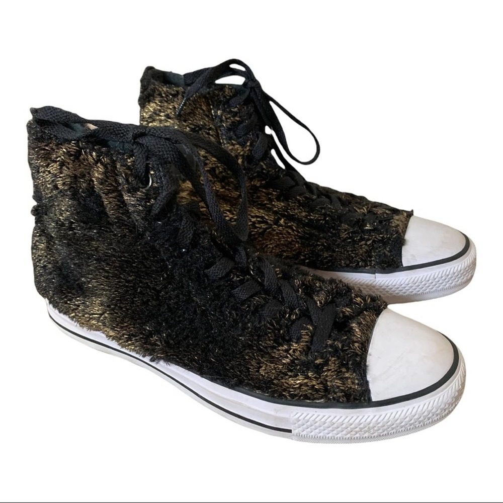 Converse black and gold fur high tops size 10 - Picture 3 of 9